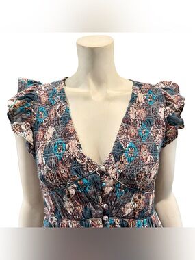 Anthropologie Peregrine Patchwork Smocked Ruffled Midi Dress